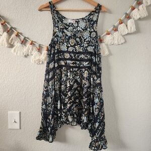 Free People Intimately Trapeze Tunic Paisley Lace Tank Top Boho Asymmetric S